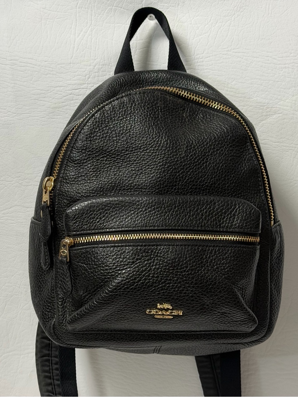 Coach Mini Charlie Black Pebbled Leather Cowhide Backpack
